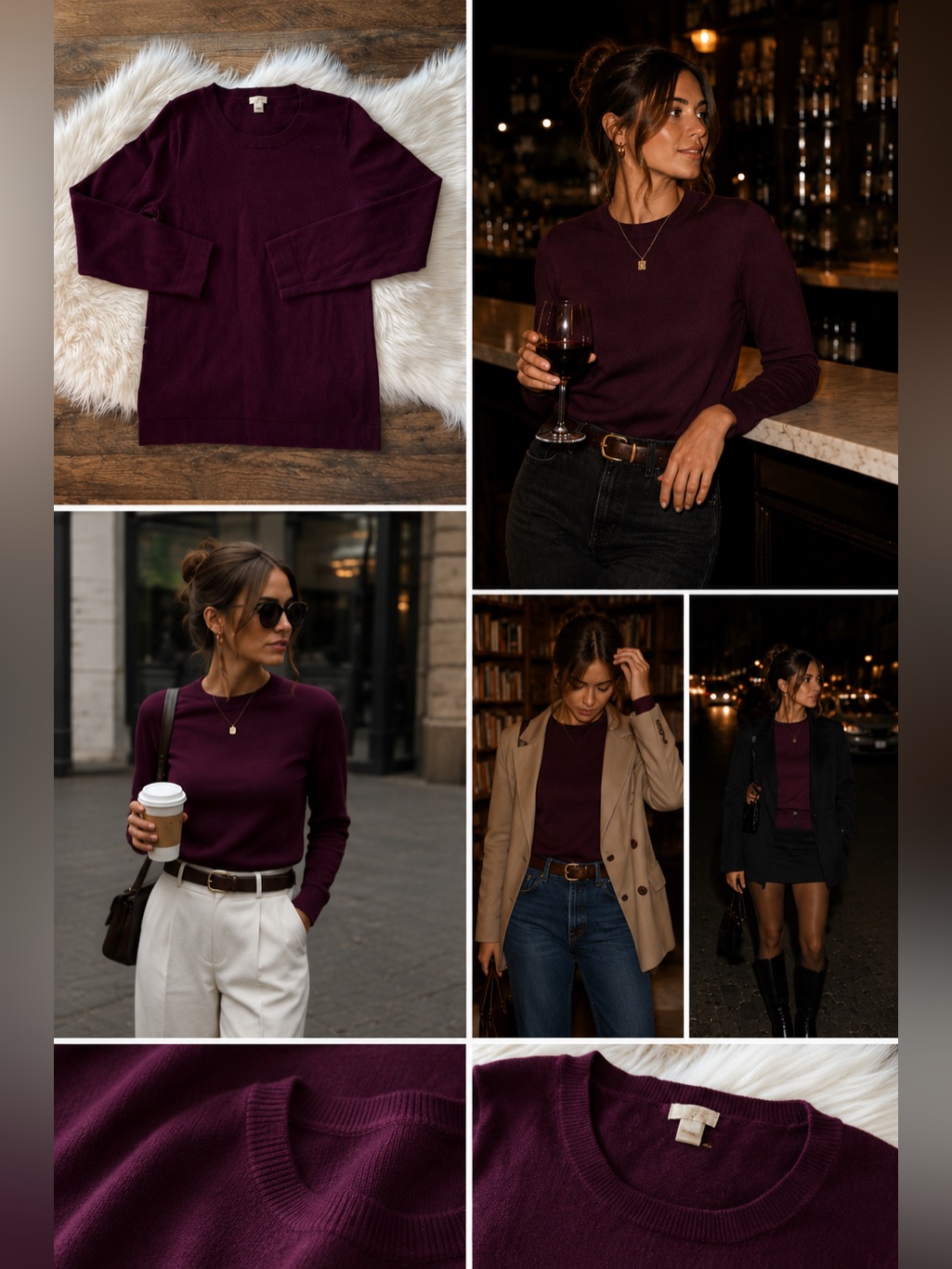J.Crew Deep Plum Crewneck Sweater Small Quiet Luxury Minimalist